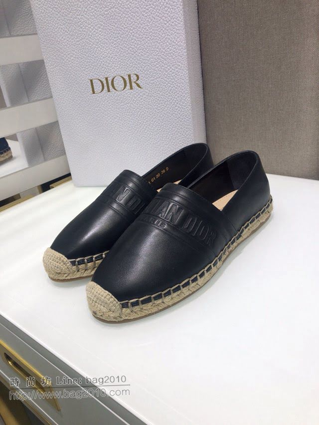 DIOR女鞋 迪奧2021專櫃新款Granville草編漁夫鞋 Dior字母logo平底懶人鞋  naq1535
